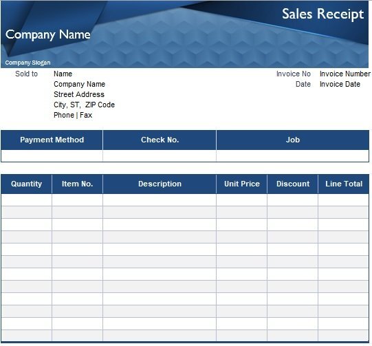 payment receipt template excel