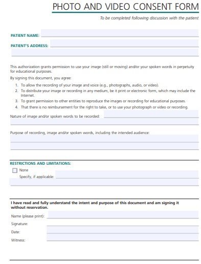photo and video consent form