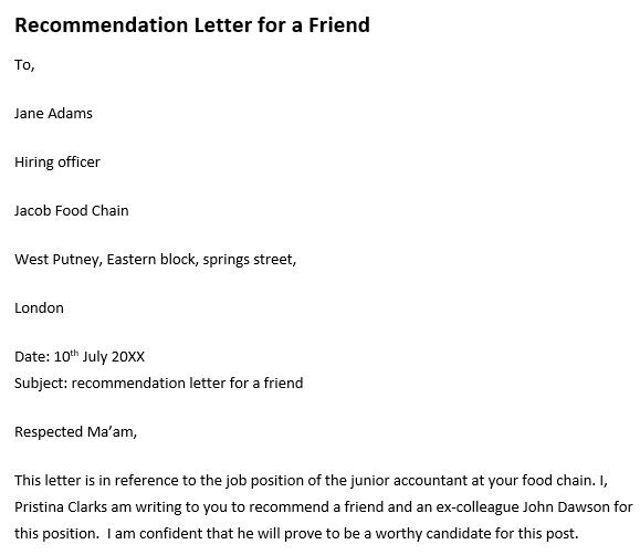 printable letter of recommendation for a friend 5