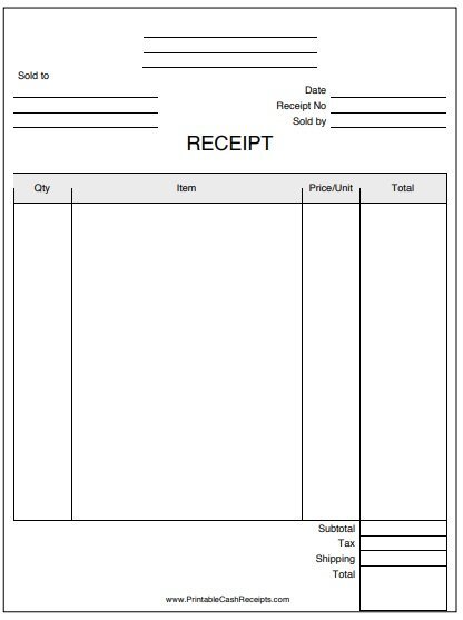 printable official business receipt template