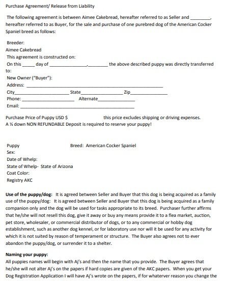 printable puppy bill of sale form 1