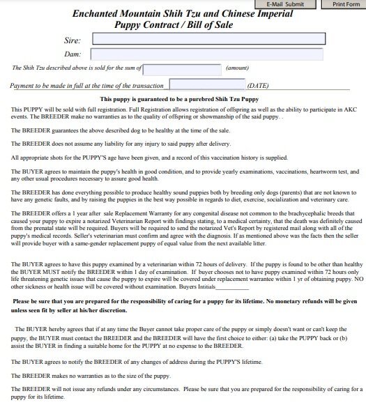 printable puppy bill of sale form