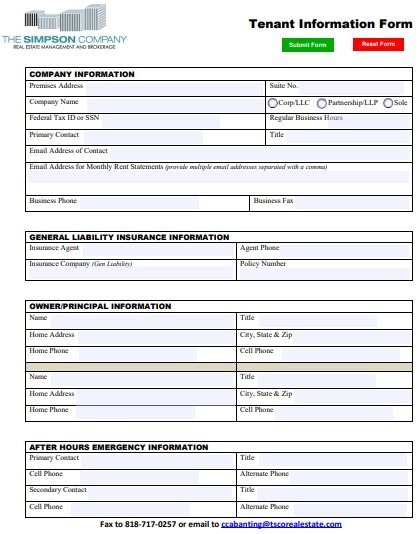 printable tenant information update form 1