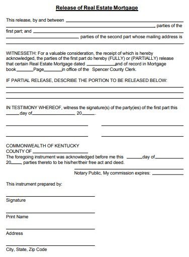 real estate mortgage release form