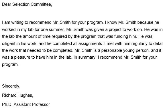 recommendation letter from colleague