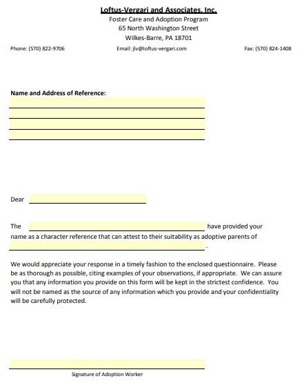 reference letter for adoptive parents