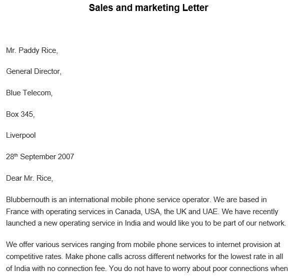 sales and marketing letter