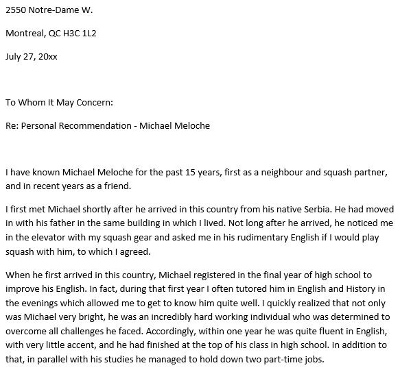 sample letter of recommendation for a friend 2