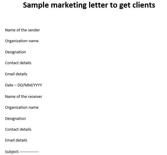 sample marketing letter to get clients