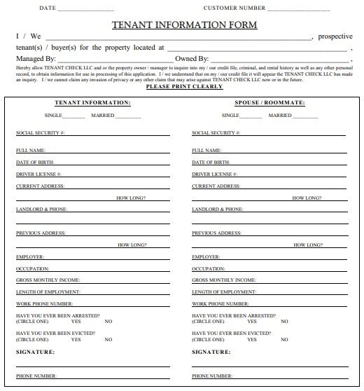 tenant information update form template
