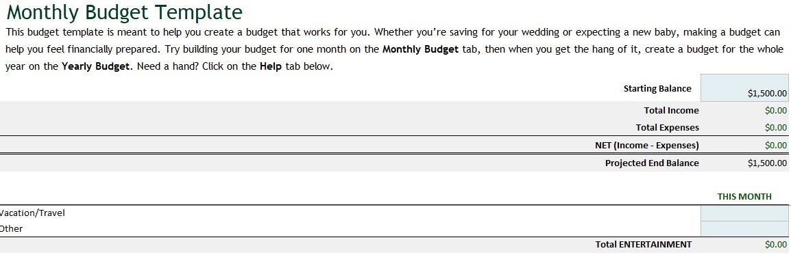 free household budget template