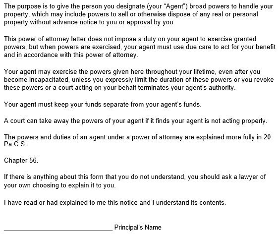 free power of attorney letter
