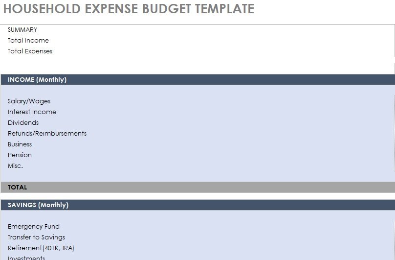 household expense budget template