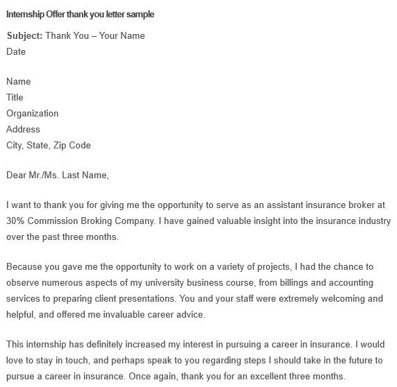 intern offer thank you letter template
