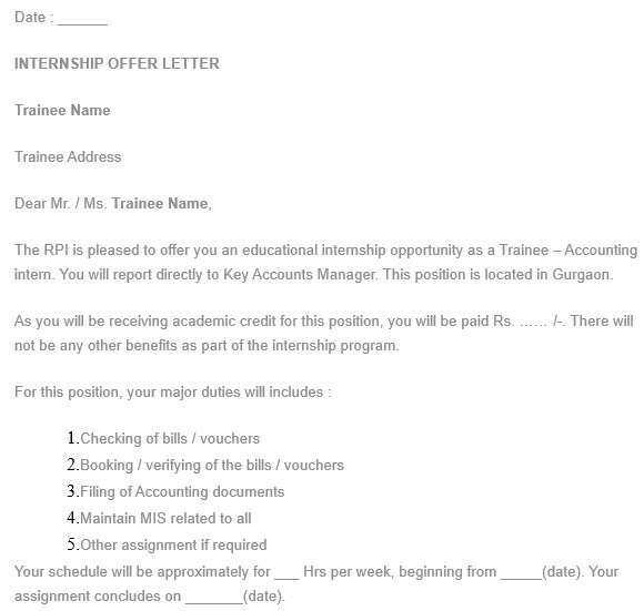 internship employment offer letter