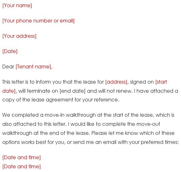 sample lease termination letter