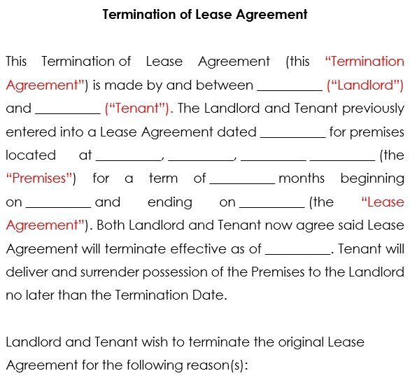 termination of lease agreement