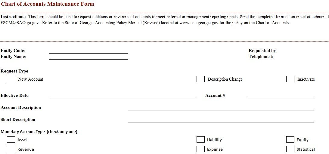 chart of accounts maintenance form