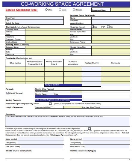 free coworking space rental agreement template