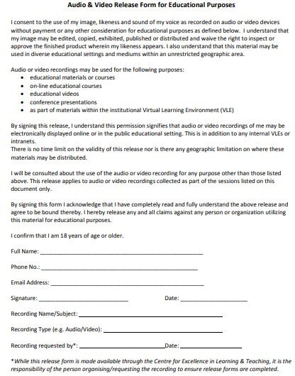 audio and video release form template