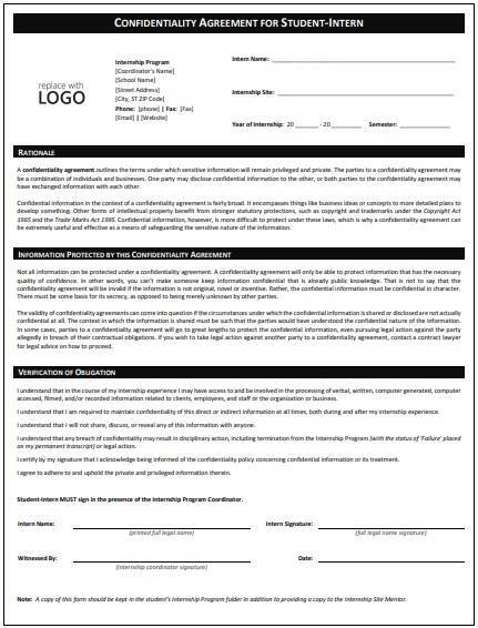 confidentiality agreement for student interns
