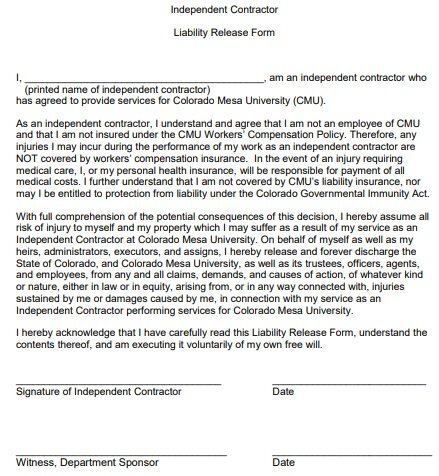 contractor liability waiver form