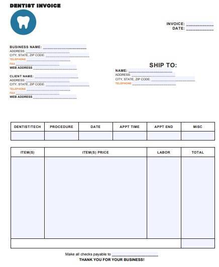 dentist invoice template