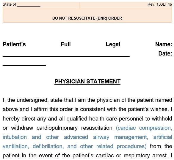 do not resuscitate dnr order form