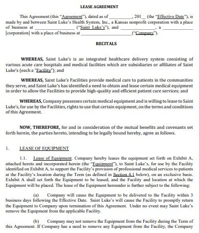 equipment lease agreement template