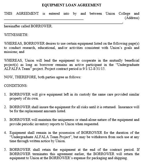 equipment loan agreement template