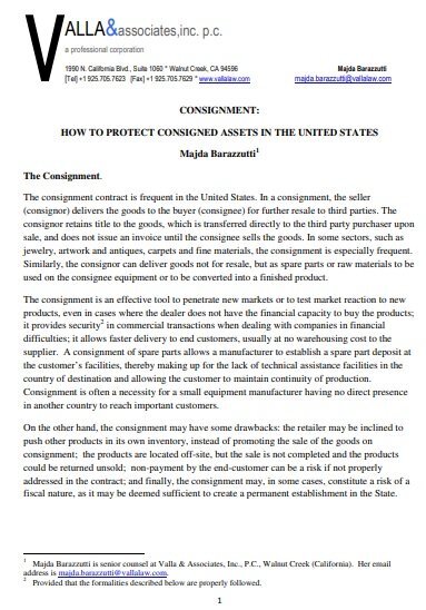 how to protect consigned assets in the united states