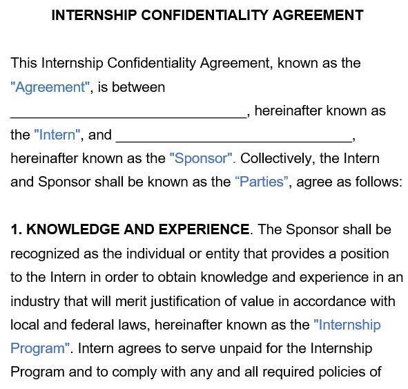 internship confidentiality agreement NDA template
