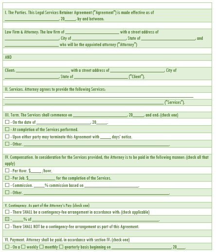 legal services retainer agreement sample