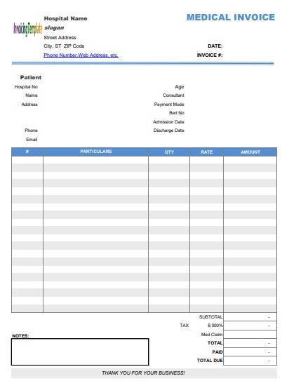 medical payment receipt template