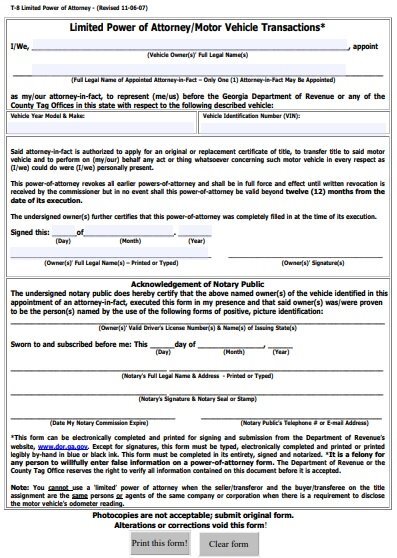 motor vehicle limited power of attorney form