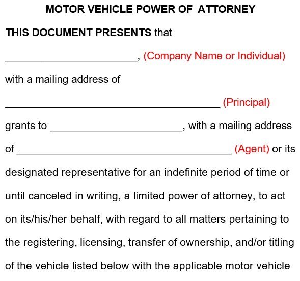 motor vehicle poa form