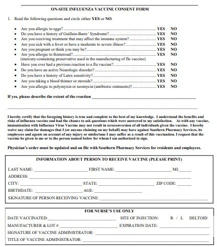 on site influenza vaccine consent form