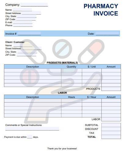 pharmacy invoice template