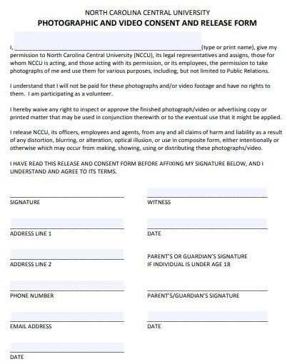 photography video consent and release form