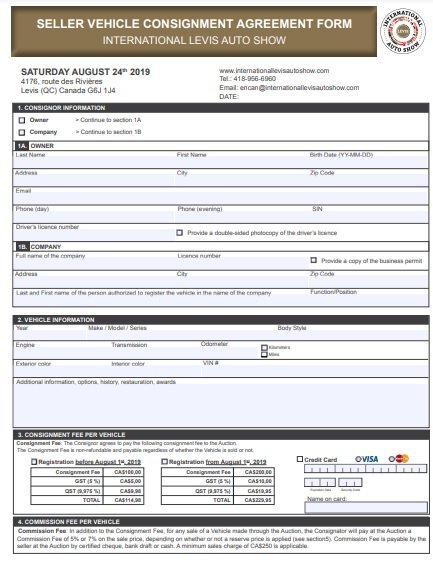 seller vehicle consignment agreement form