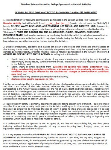 standard liability waiver release form