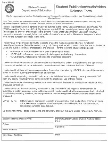 student publication video release form