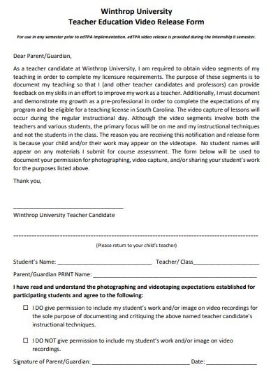 teacher education video release form