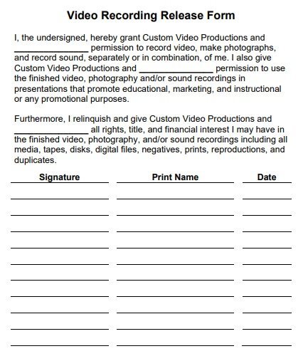 video recording release form