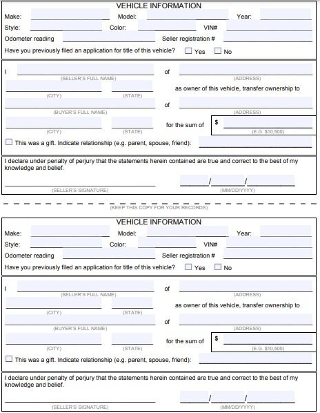 Michigan DMV bill of sale form