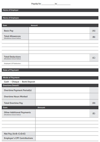 blank payslip form