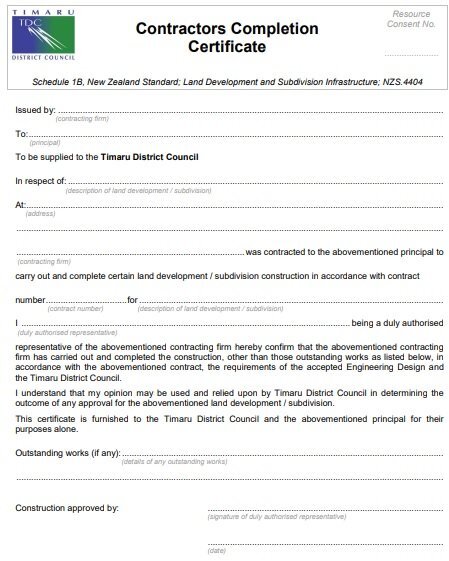 contractors work completion certificate