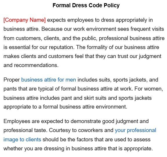 formal dress code policy