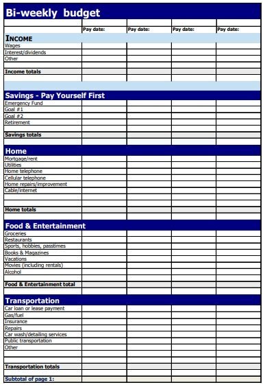 free bi weekly budget template 1