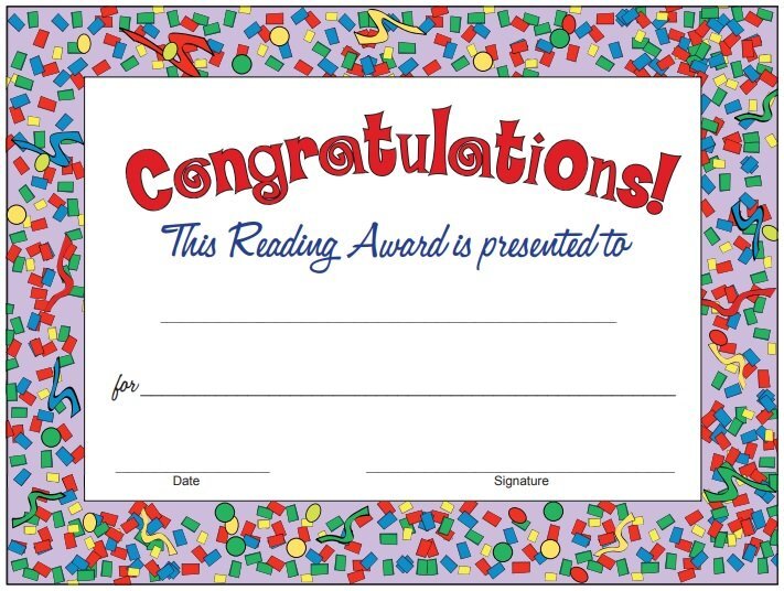 free printable reading award certificate